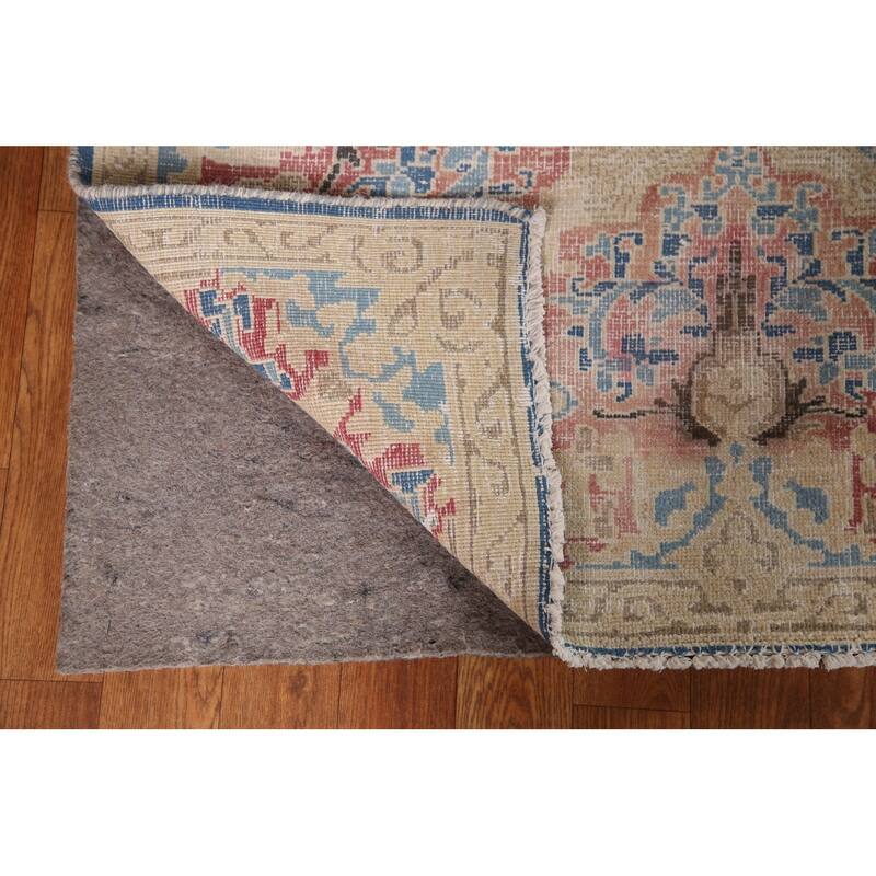Blue Distressed Kerman Persian Vintage Area Rug Handmade Wool Carpet - 9'3" x 11'10"
