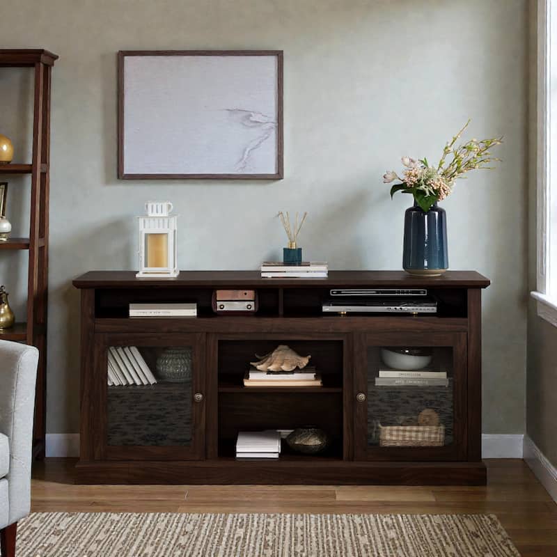 60" Contemporary TV Stand for 65" TVs, Modern Entertainment Console with Open & Closed Storage and Cable Management - Brown