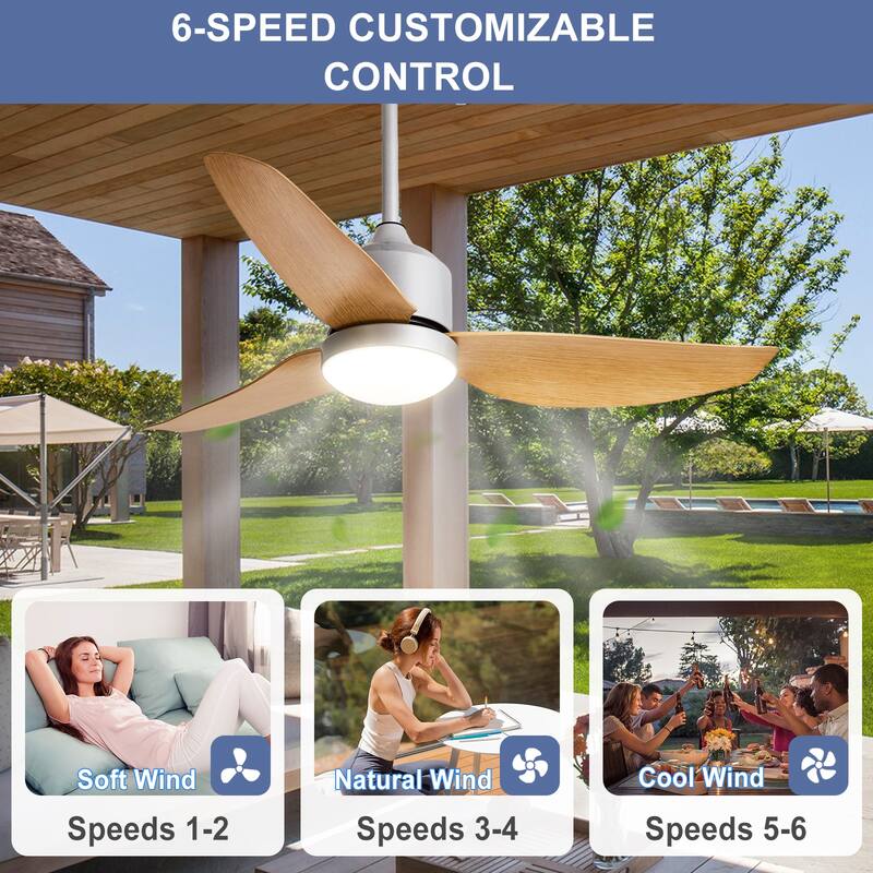 Outdoor Ceiling Fan with Light: 42-52 Inch Hanging - Plug in Waterproof Fans for Patio - Dimmable Remote App Control Black