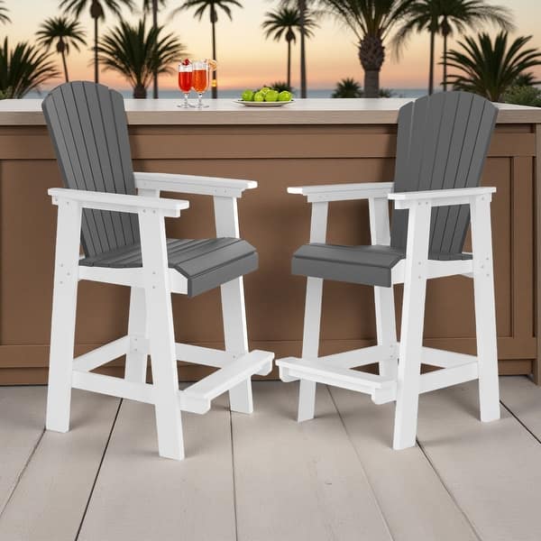 slide 2 of 7, 2-Piece All-Weather Outdoor Barstools with High Back for Garden, Backyard Grey
