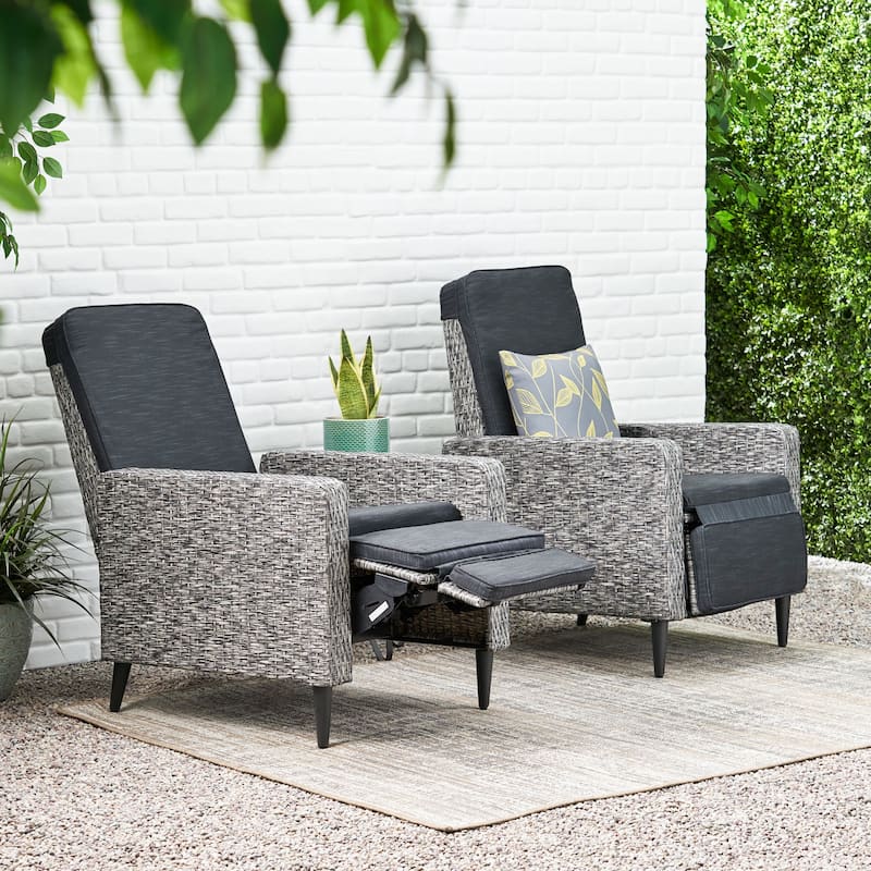 Murdock Outdoor Wicker Outdoor Recliner with Cushion by Christopher Knight Home - Multi Gray + Gun Gray + Black