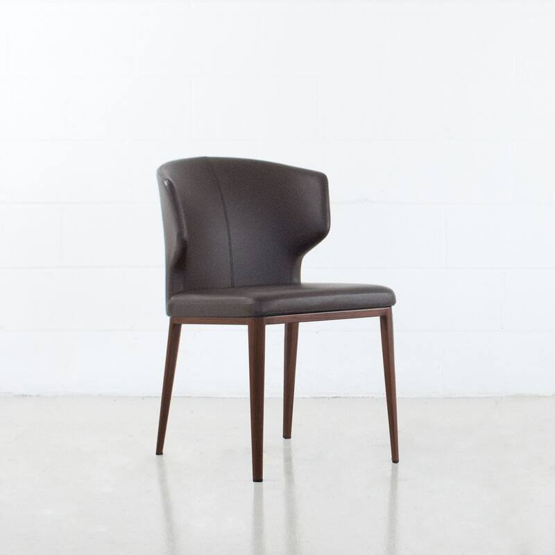 Cabo Mid-century Modern Faux Leather Wingback Dining Chair - Walnut Imprint Base - Brown