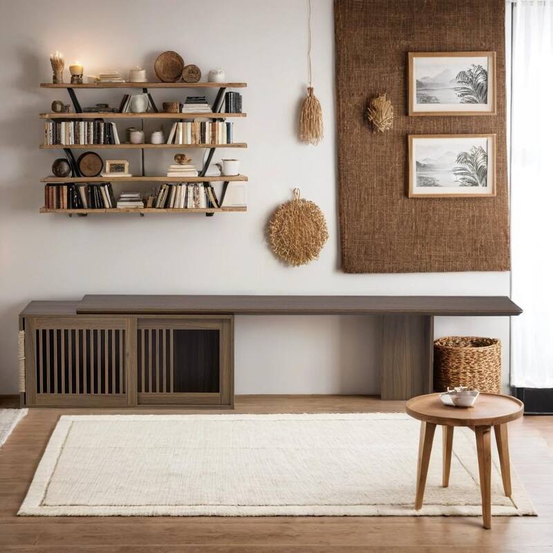 TV Stand With Extendable Table, Litter Box Enclosure with Cat Scratcher