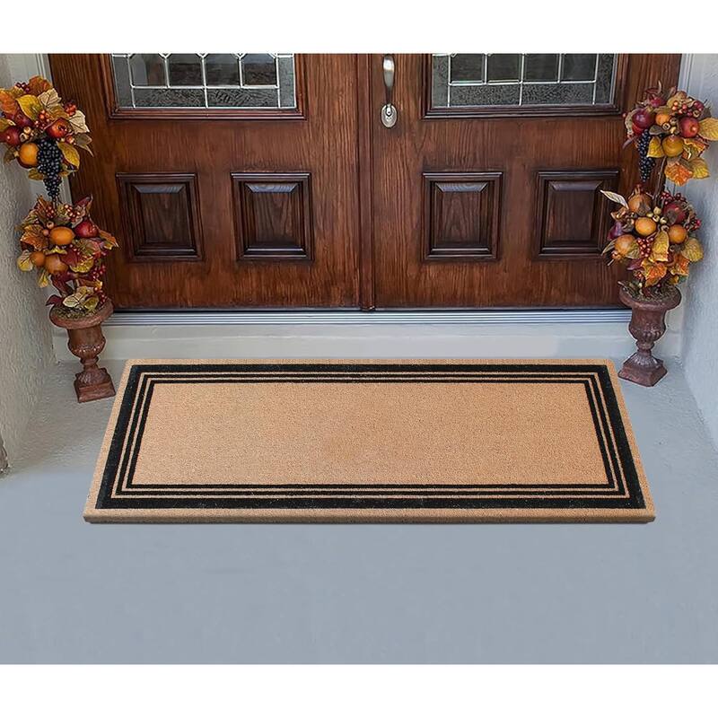 A1HC Natural Coir Flock Door Mat for Front Door, Anti-Shed Treated Doormat