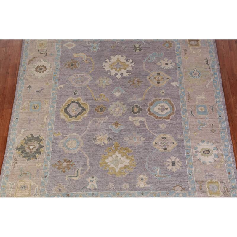 Hand Knotted Oriental 100% Wool Carpet Transitional All-Over Purples Oushak Area Rug - 9' 10'' X 8' 0''
