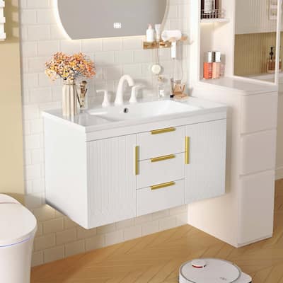 Wood Bathroom Cabinet with 2 Drawers,with Top Sink