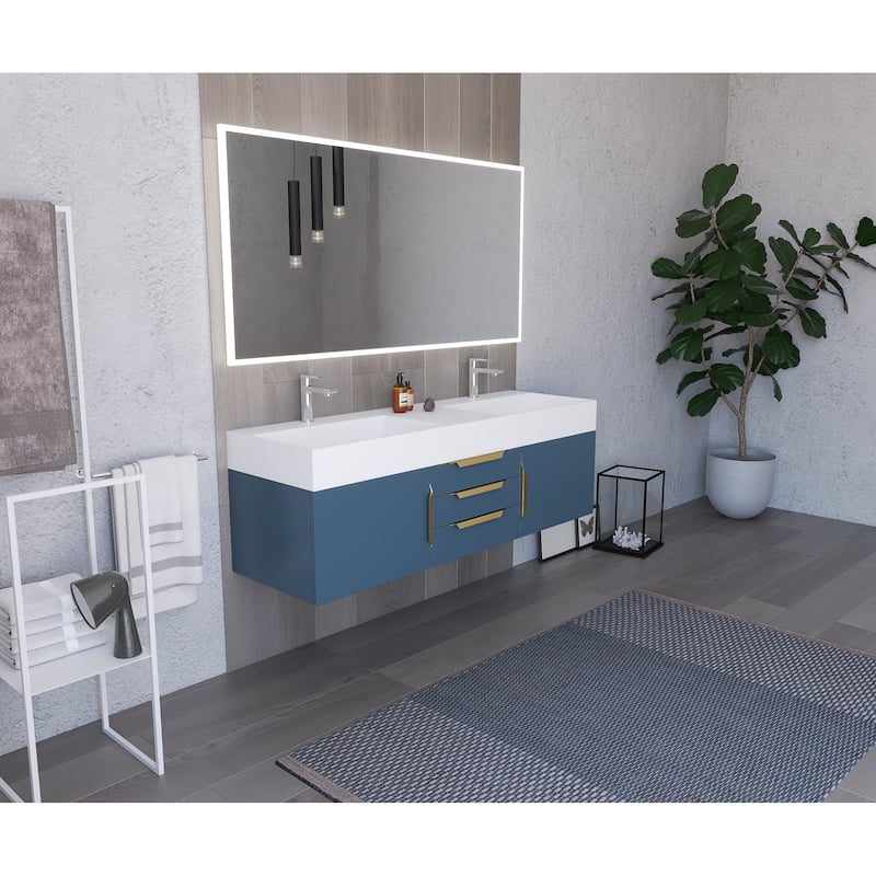 Amazon 60" Wall Mounted Bathroom Vanity Set w/ White Top