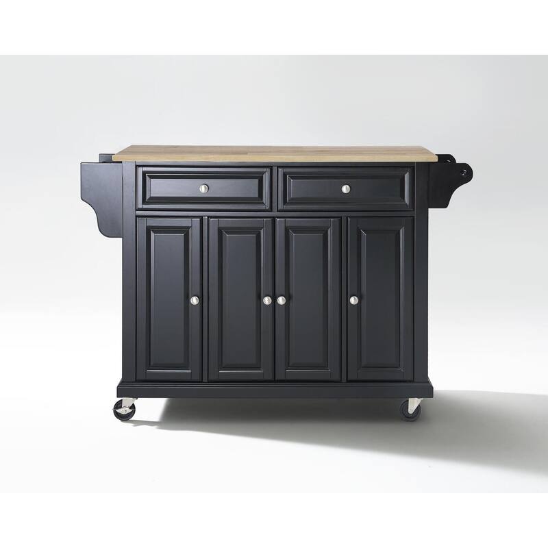 Full Size Kitchen Cart with Stainless Steel Top - Mobile Island with Tiered Shelf & Storage