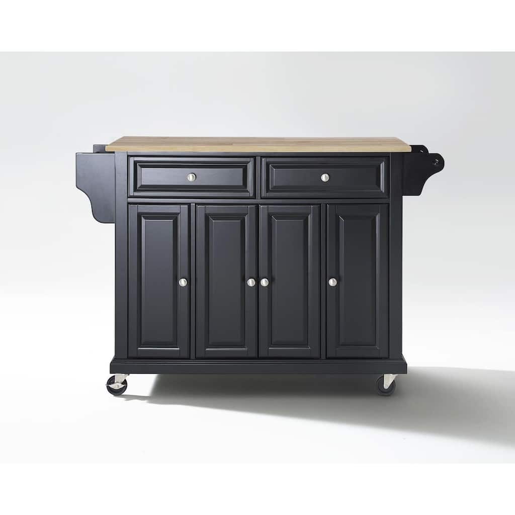 Full Size Kitchen Cart with Stainless Steel Top - Mobile Island with Tiered Shelf & Storage