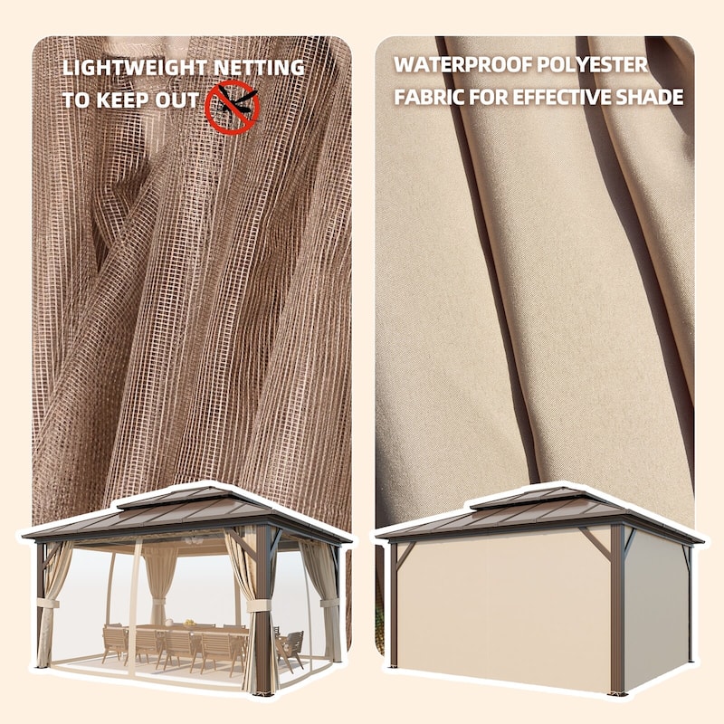EROMMY Outdoor Wood Gazebo with Double Polycarbonate Roof, Heavy Duty Backyard Patio Pergola Canopy for Garden Shade