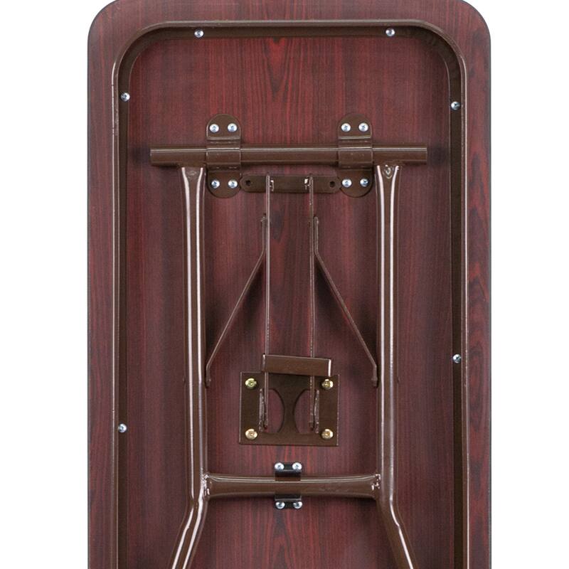 18" x 72" Rectangular Mahogany Melamine Laminate Folding Training Table - 18"W x 72"D x 30"H - 18"W x 72"D x 30"H