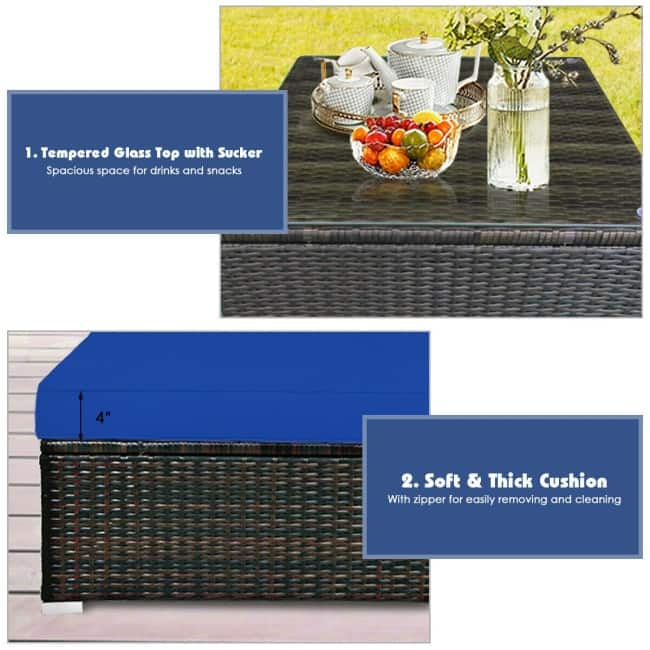 5 Pcs Outdoor Patio Rattan Furniture Set Sectional Conversation with Cushions - 29.5'' x 29.5'' x 25.5'' (L x W xH)