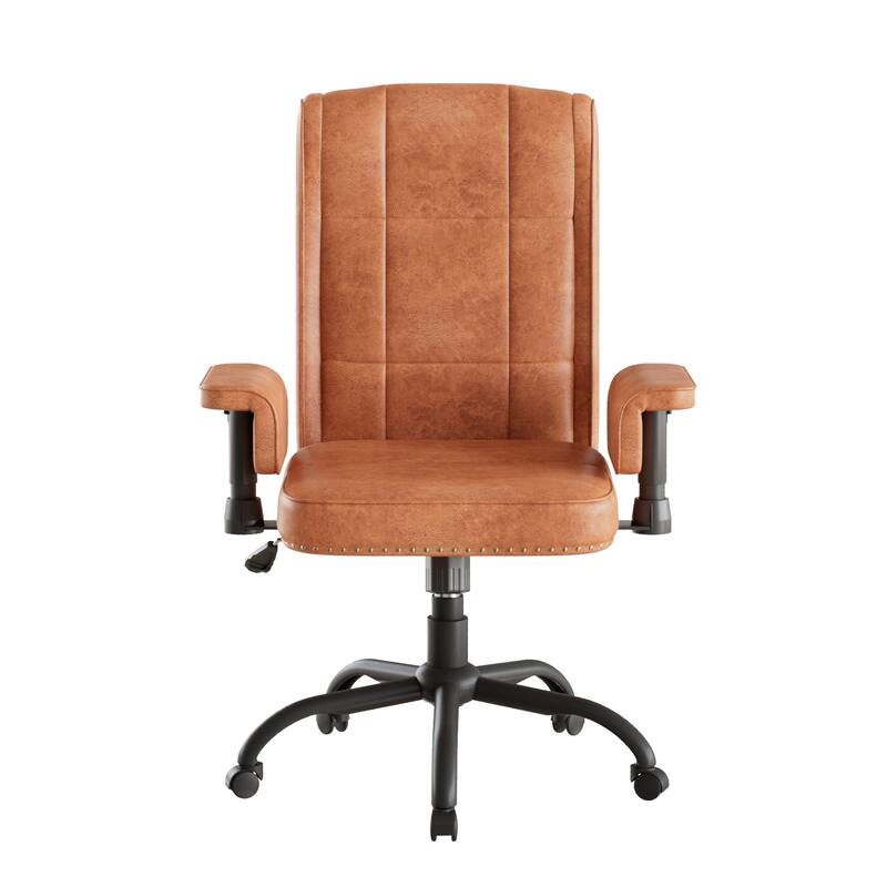 Pu Leather Home Office Desk Chair, Adjustable Desk Chair Office Chair Computer Chair Ergonomic Mid Back with 360°Swivel