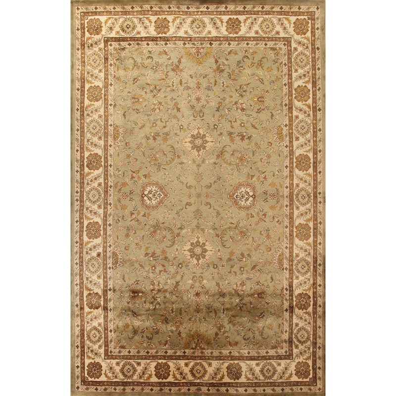 Traditional Agra Green Area Rug Hand-Tufted Wool Carpet