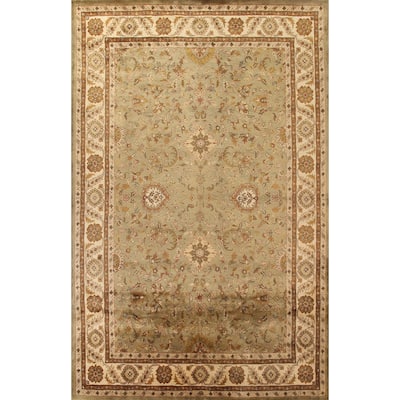 Traditional Agra Green Area Rug Hand-Tufted Wool Carpet
