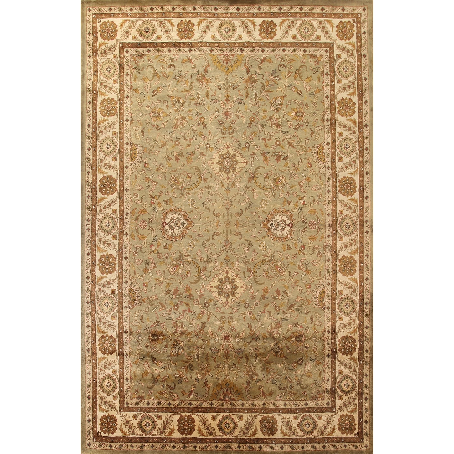 Traditional Agra Green Area Rug Hand-Tufted Wool Carpet