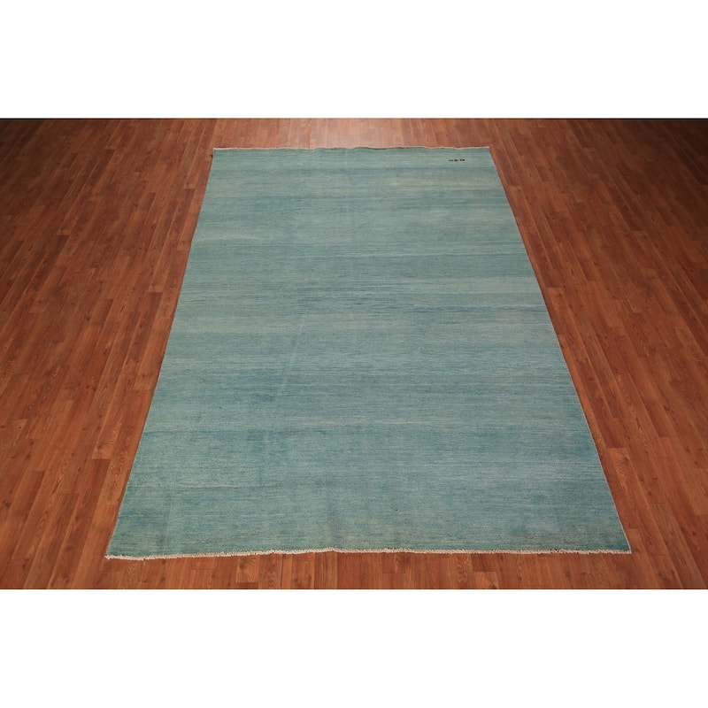 Aqua Blue Gabbeh Modern Area Rug Handmade Wool Carpet - 6'6" x 9'7"
