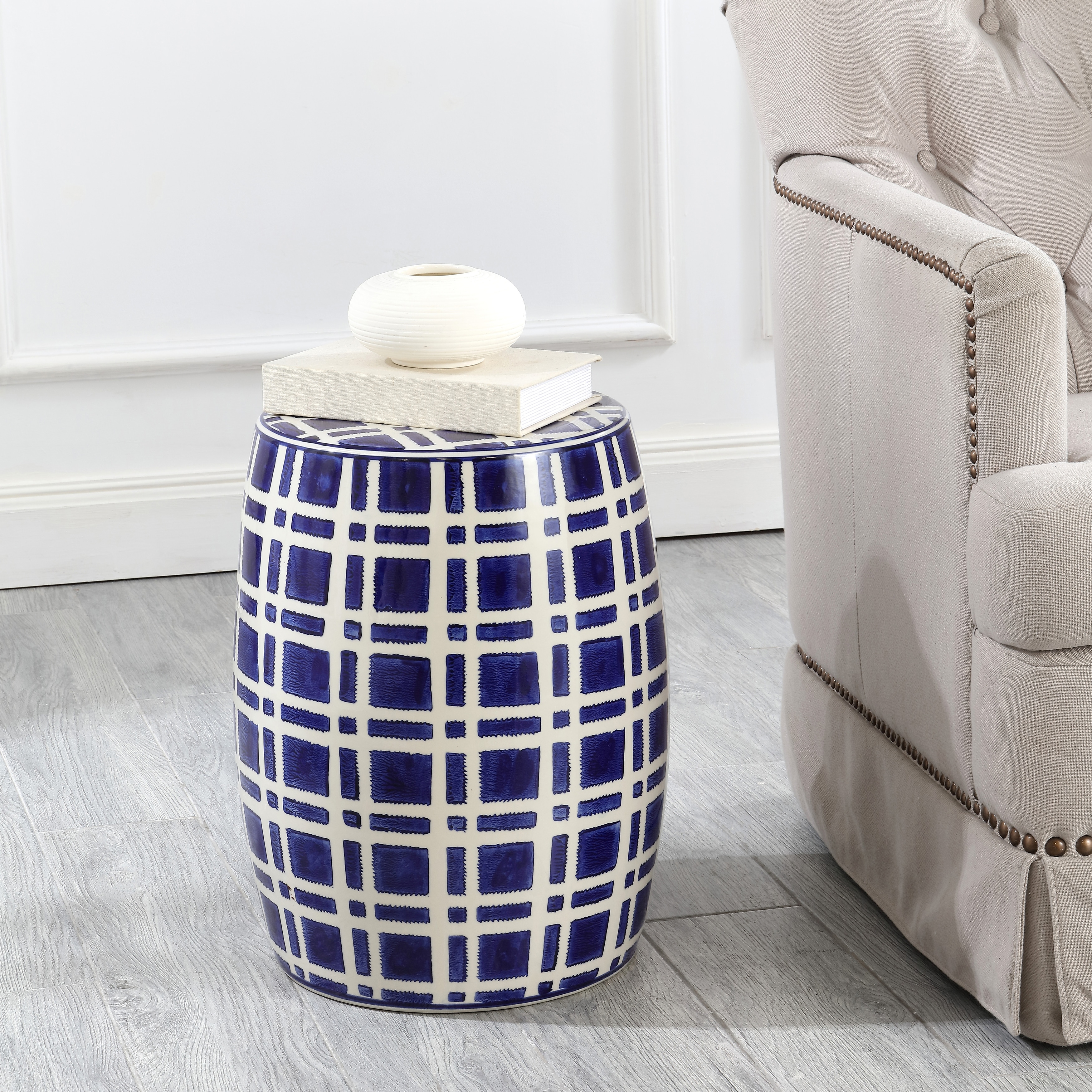 Safavieh blue and cheap white garden stool