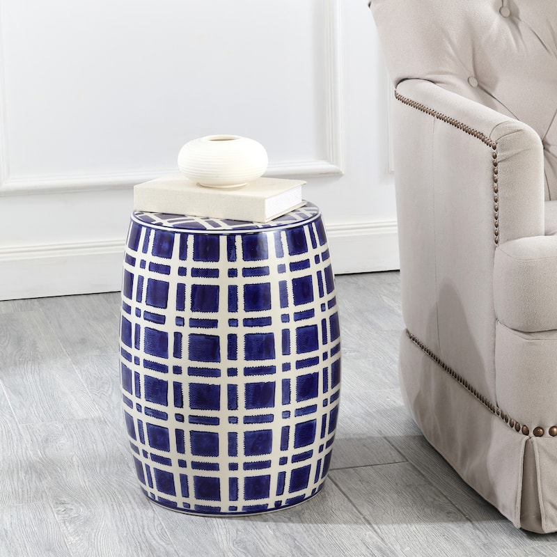 SAFAVIEH Glenna Ceramic Garden Stool - Navy/ White