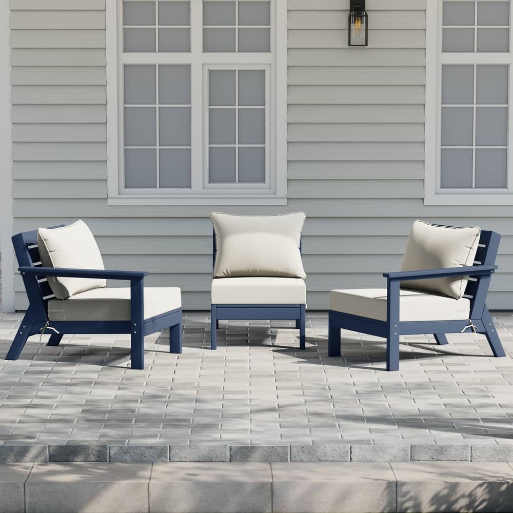 Birchwood All Weather HDPE Outdoor Patio Deep Seating Navy Blue Sofa With Cushions (3-Piece)