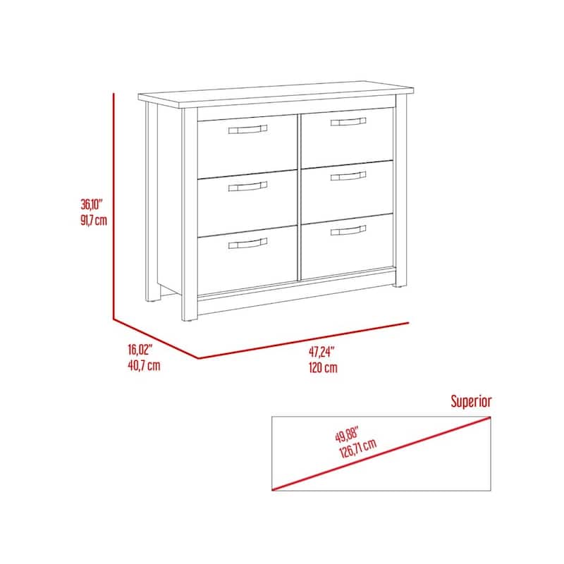 6 Drawer Double Dresser for Living Room ,Apartment, Bedroom, Light Gray