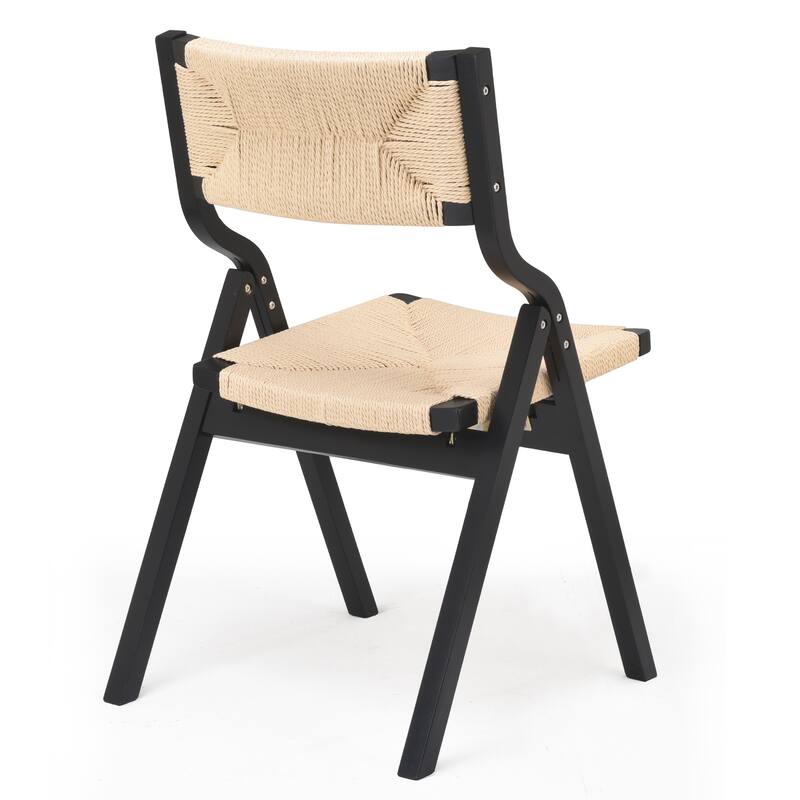 Foldable Chairs Wooden Stackable Dining Chairs for Kitchen & Dining Room Chair Woven Seat & Webbing Back, Dining Chair Set of 2