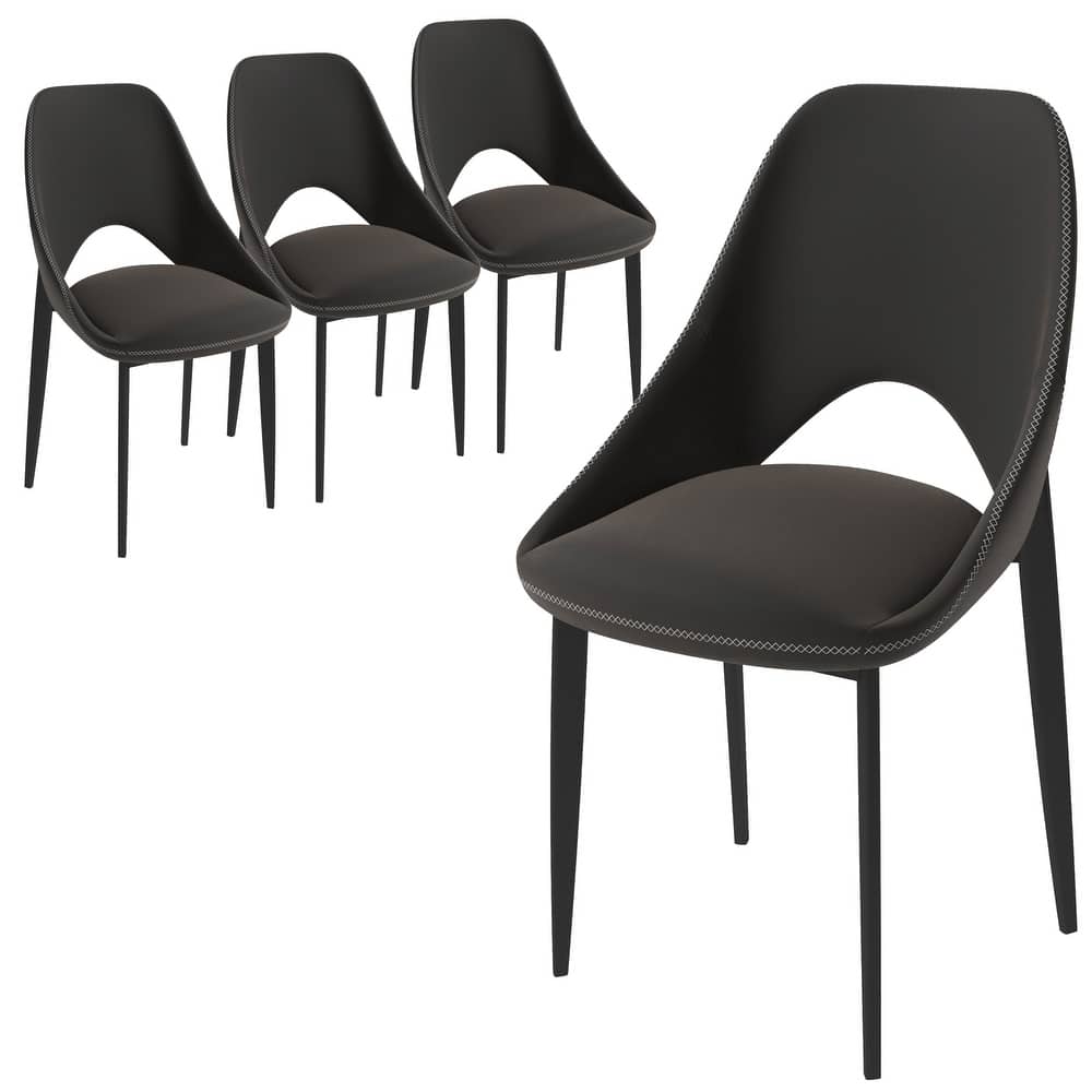 Amalfi Set of 4 Modern Fabric Upholstered Accent Dining Chairs with Curved Open Back and Metal Legs for Home or Apartment