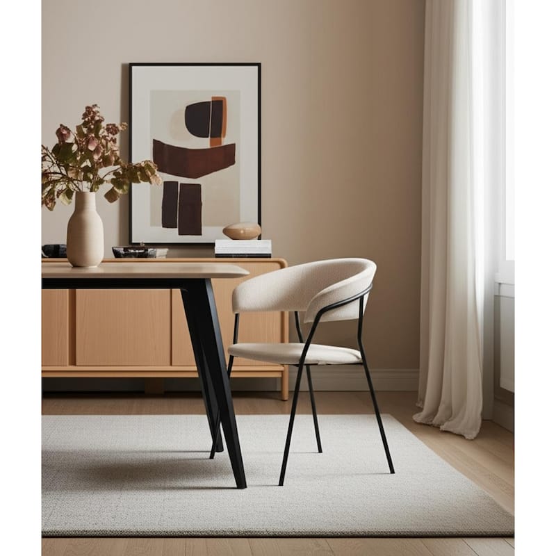 HomeRoots Light Gray and Black Upholstered Fabric And Metal Open Back Dining Arm Chair - 23.75 in. x 31 in. x 20.5 in. - Single - 23.75 in. x 31 in.  x 20.5 in. - Light Gray