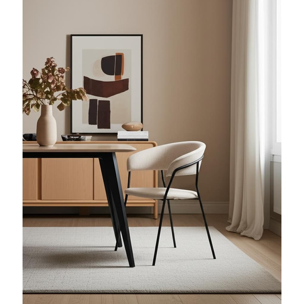 HomeRoots Light Gray and Black Upholstered Fabric And Metal Open Back Dining Arm Chair - 23.75 in. x 31 in. x 20.5 in.