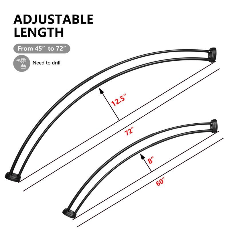 Utopia Alley Rustproof Wall Mounted Aluminum Double Curved Shower Curtain Rod, Screw Mount Rod, Adjustable Rod from 45" to 72"