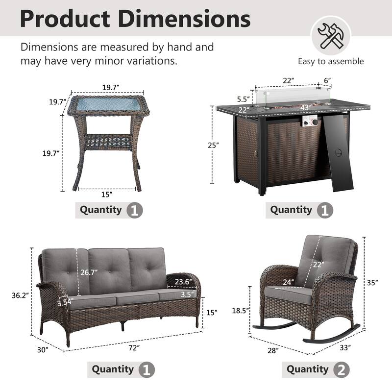 Gymojoy Outdoor Fire Pit Conversation Set, 3-Seat Sofa & Chairs Patio Furniture Set