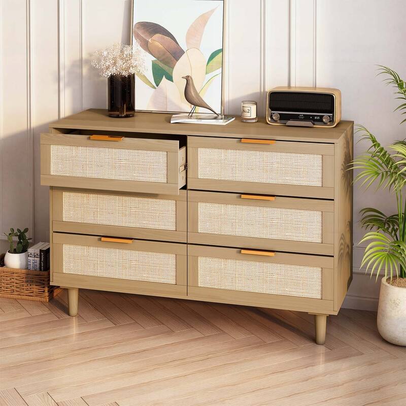 Modern 6 drawers Rattan dresser Rattan Drawer