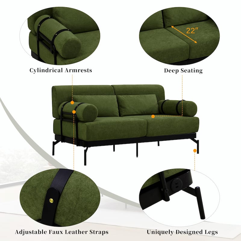 Modern Loveseat Sofa 59" Sofa Couch 2-Seater with Flexible USB Ports and Unique Cylindrical Armrests