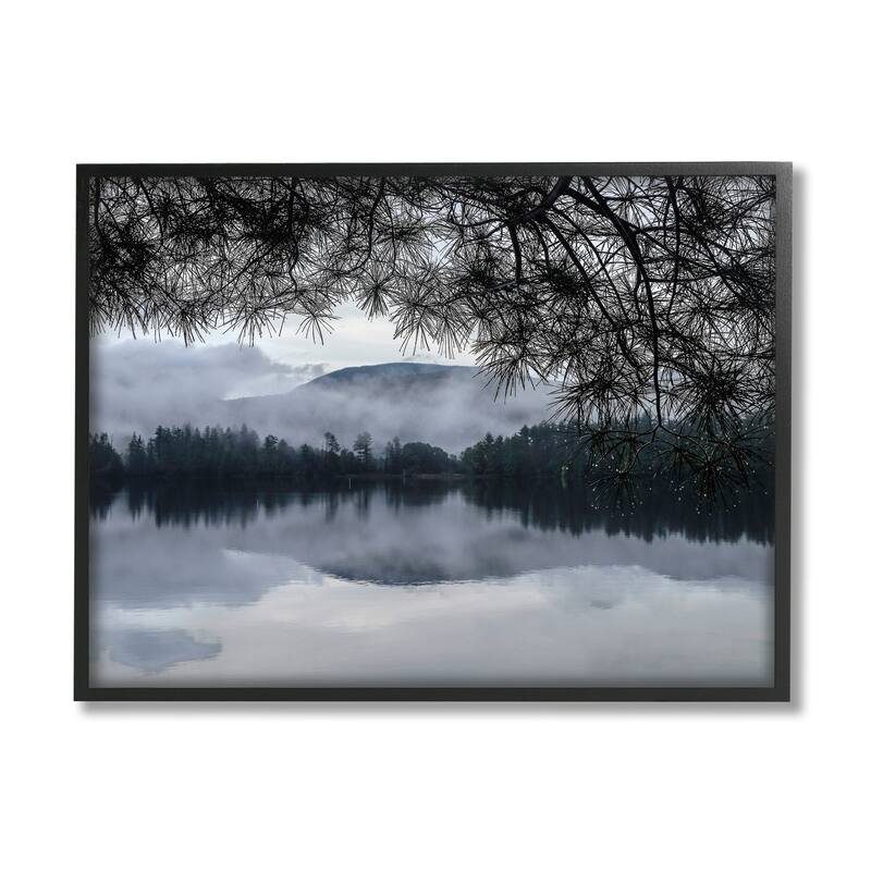 Stupell Trees Surrounding Hazy Mountainous Landscape Lake Framed Wall Art - Blue