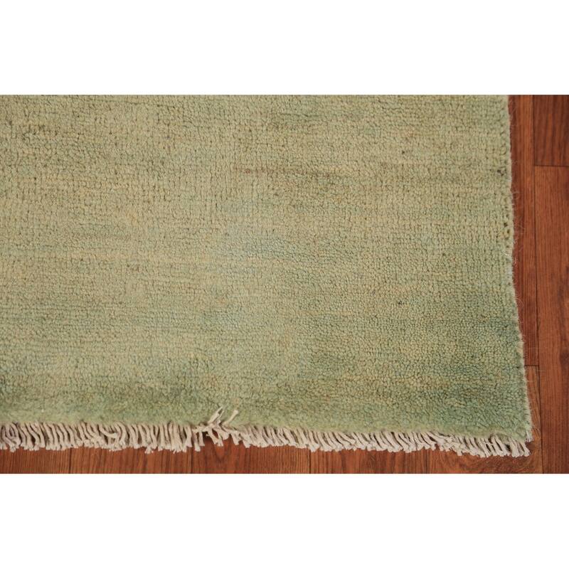 Modern Gabbeh Oriental Area Rug Handmade Green Wool Carpet - 5'0" x 6'7"