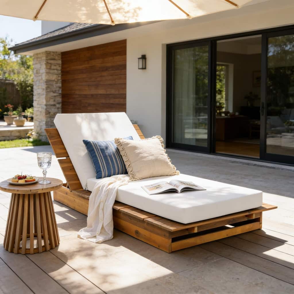 Christopher Knight Home - Modern Indoor/Outdoor Acacia Wood 3-Position Adjustable Chaise Lounge with Water-Resistant Cushion