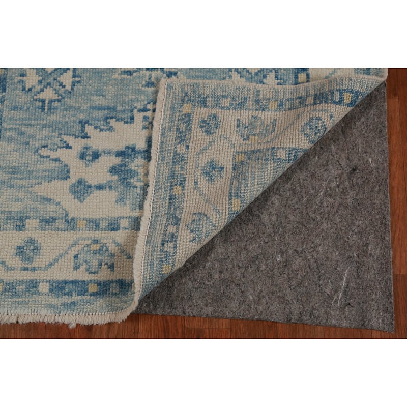 Hand Knotted Oriental 100% Wool Carpet Transitional Geometric Navy Blue & Blues Oushak Runner Rug - 14' 3'' X 2' 11''