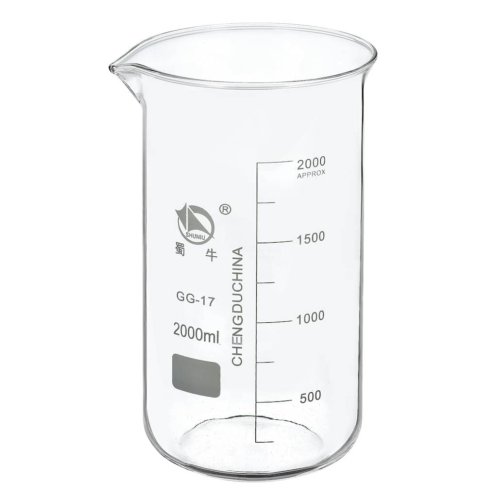 2000ml Tall Form Glass Beaker, 3.3 Borosilicate Lab Measuring Cups - Clear