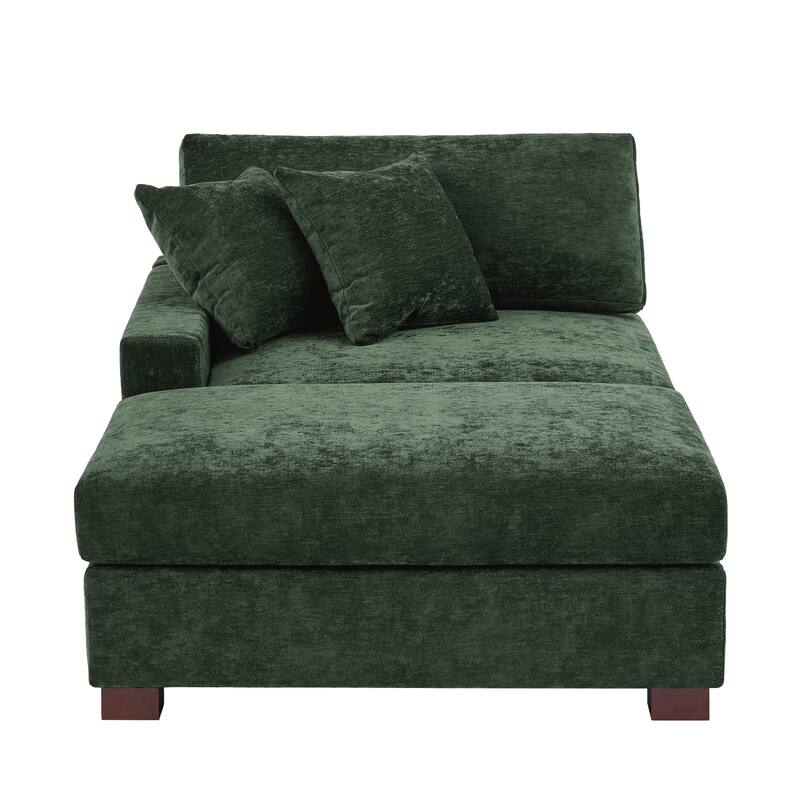 Modern Chenille Chaise Lounge Set with Ottoman