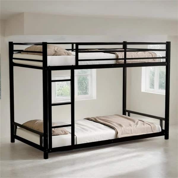 slide 2 of 15, Heavy-Duty Metal Twin Over Twin Bunk Bed with Safety Guardrails