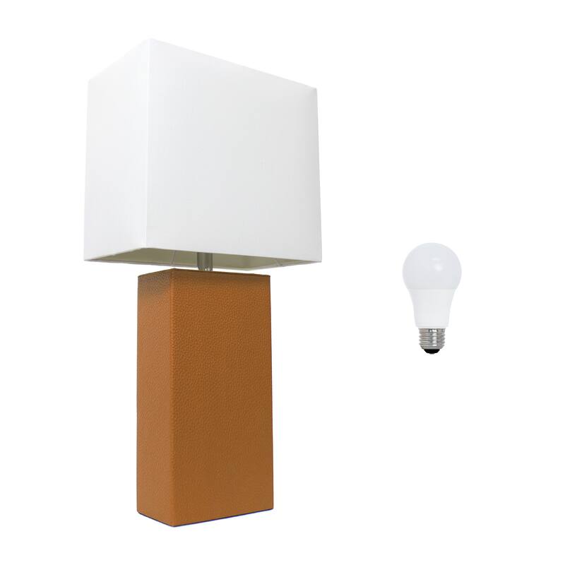 Elegant Designs 21" Modern Leather Wrapped Table Lamp, With LED Bulb