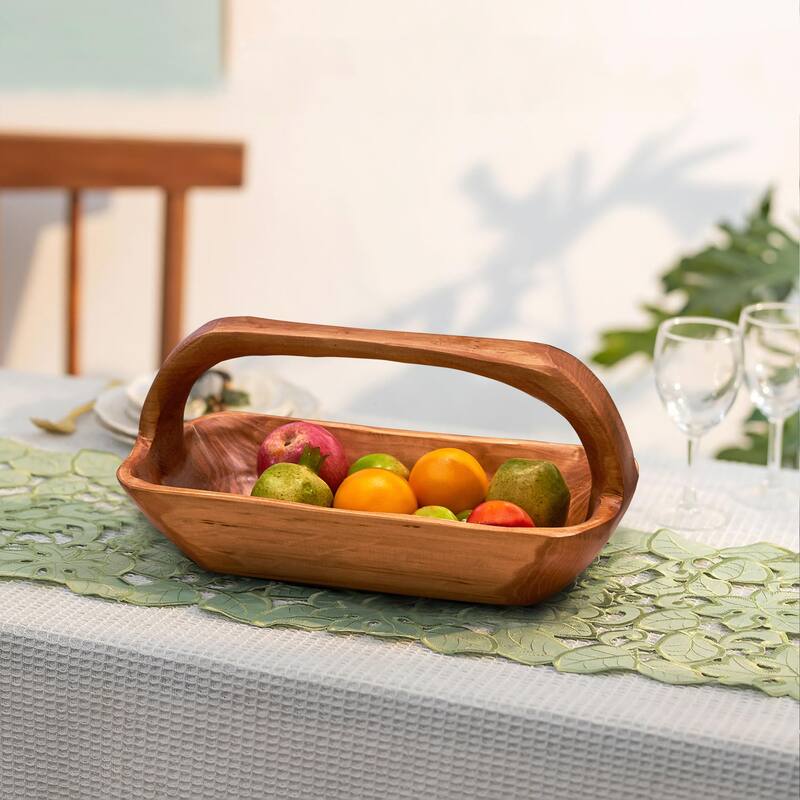 Rectangle Cedar Basket Handle for Fruit Vegetable Food Display - 16.8"x8.2"x7.8"