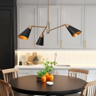 Wylan Modern 3-Light Black Gold Sputnik Chandelier Metal Pendant Lights for Dining Room