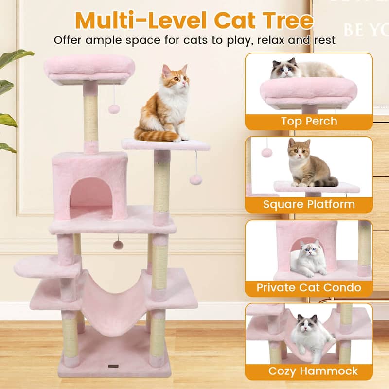 Costway 58” Tall Multi-level Cat Tree with Upholstered Perch & Cat - See Details