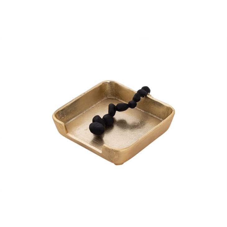 Gold Square Napkin Holder with Black Pebble Detail