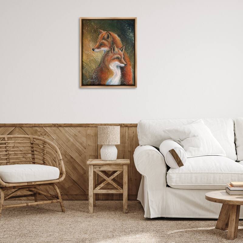 Stupell Fox Pair Portrait Framed Floater Canvas Wall Art Design By Jody Bergsma