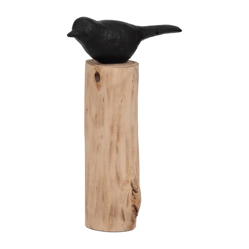 Sagebrook Home Black/brown Resin Bird Perched On Log, Craft Art Abstract Statue Decoration for Interior Design