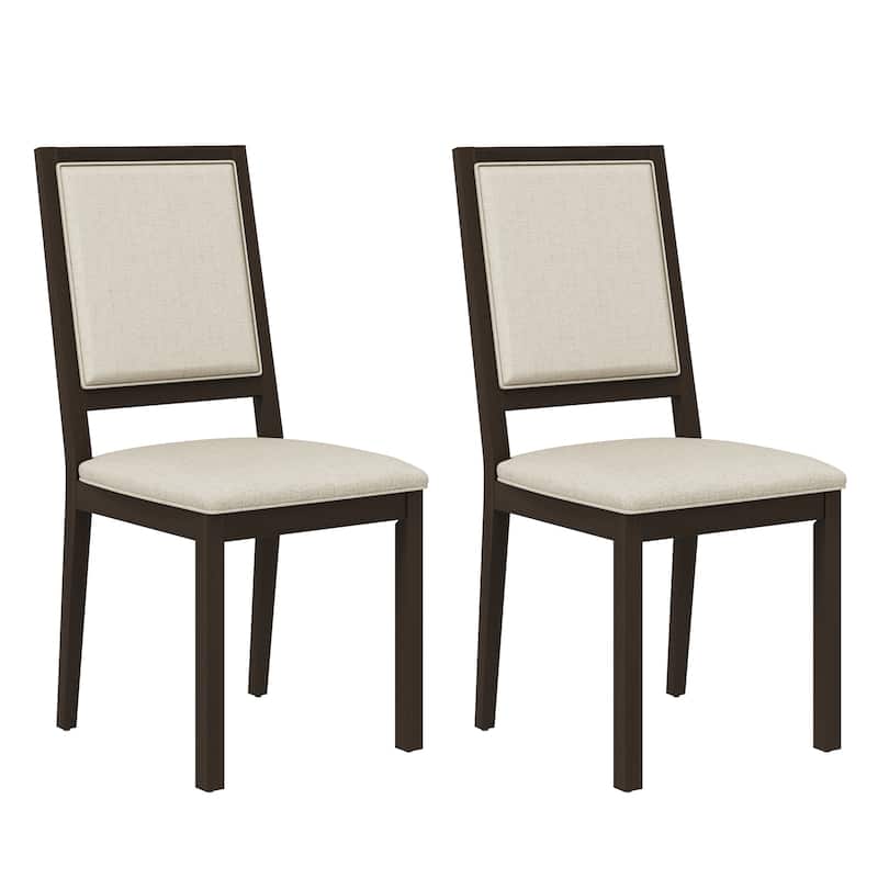 RENEWLINE Farmhouse Set of 2 Upholstered Dining Chairs - Rustic Wood Legs & Fabric Seats for Kitchen, Dining Table - Brown