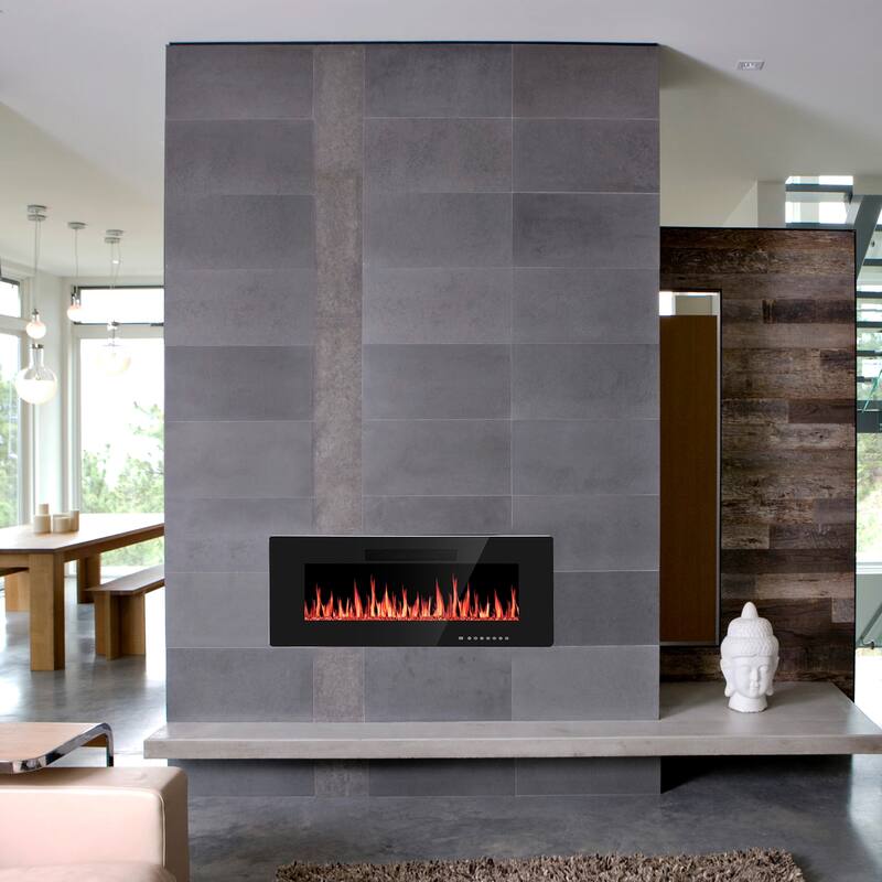 Electric Fireplace Insert, 750/1500W Electric Heater, Adjustable Flame Color, Remote Control, Timer