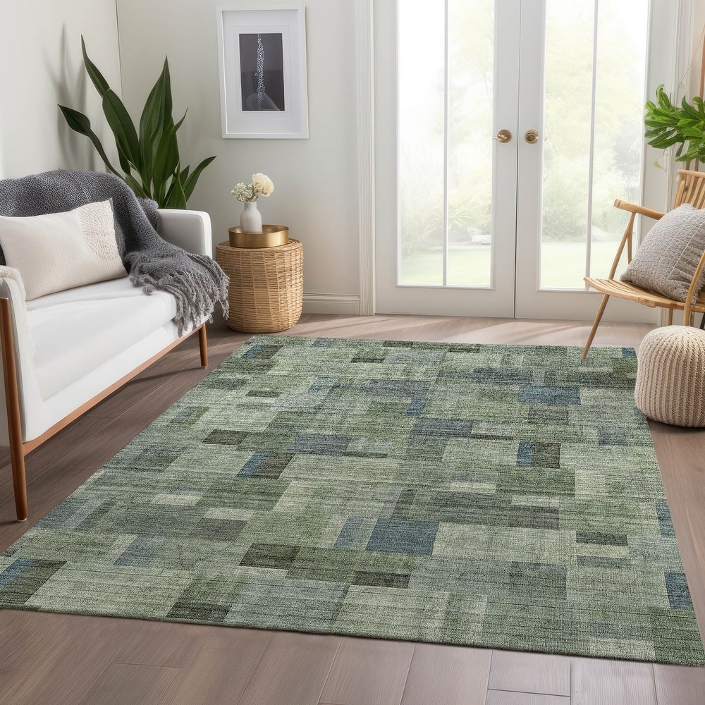Machine Washable Indoor/ Outdoor Chantille Contemporary Blocks Rug